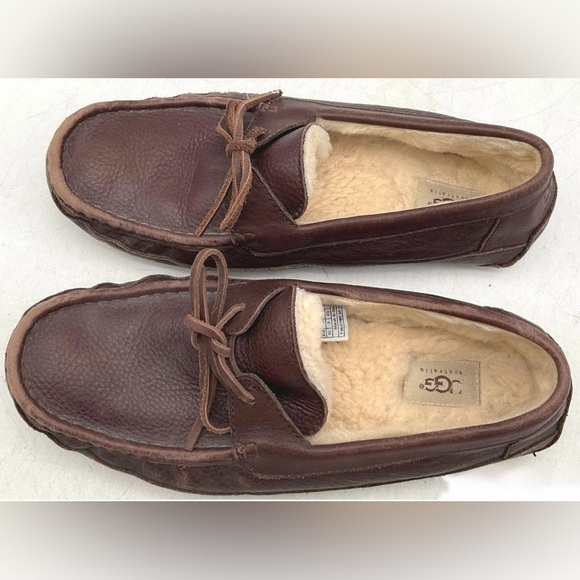 🐻 UGG Ascot Leather Slippers Men’s Size 10 – Chestnut Brown - Picture 5 of 9